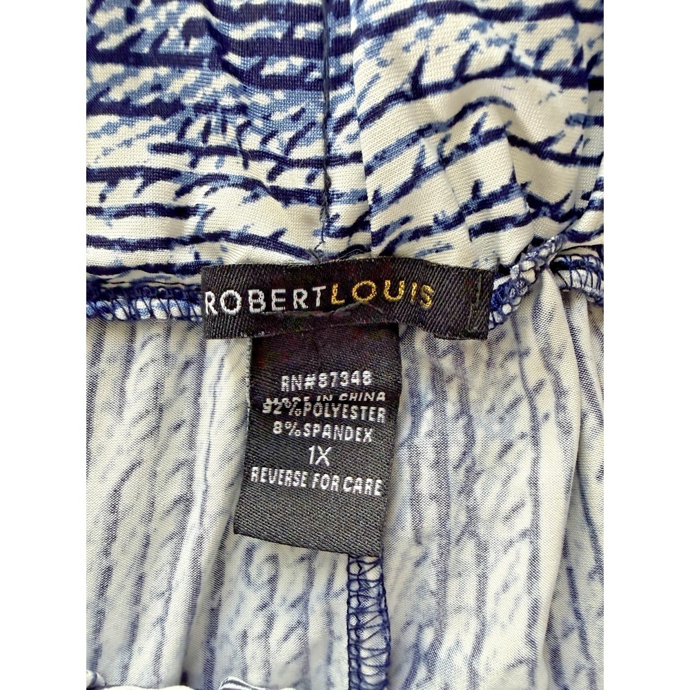 Robert Louis Blue & White Elastic Tie Waist Pants Flowy Pockets Size 1X - Picture 7 of 7